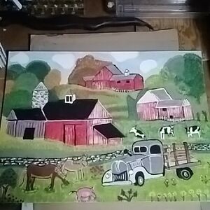 Rustic Farmhouse Art Print with Red Barns